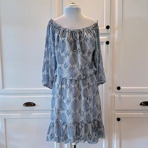 NWT White House Black Market off shoulder blue snakeskin pattern summer dress